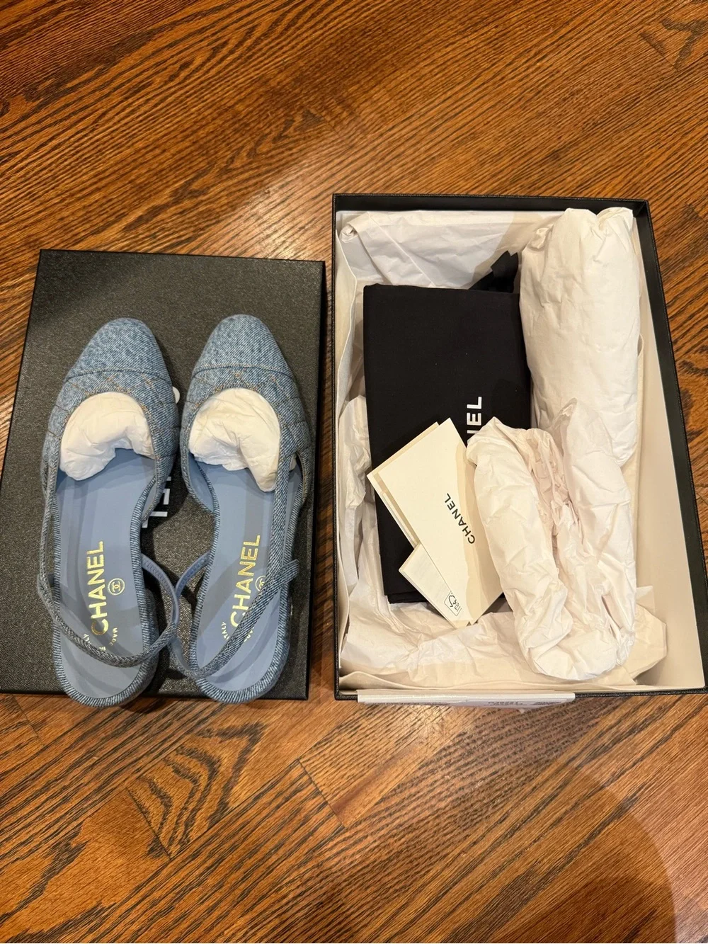 🩵Chanel denim quilted slingback. Brand new.